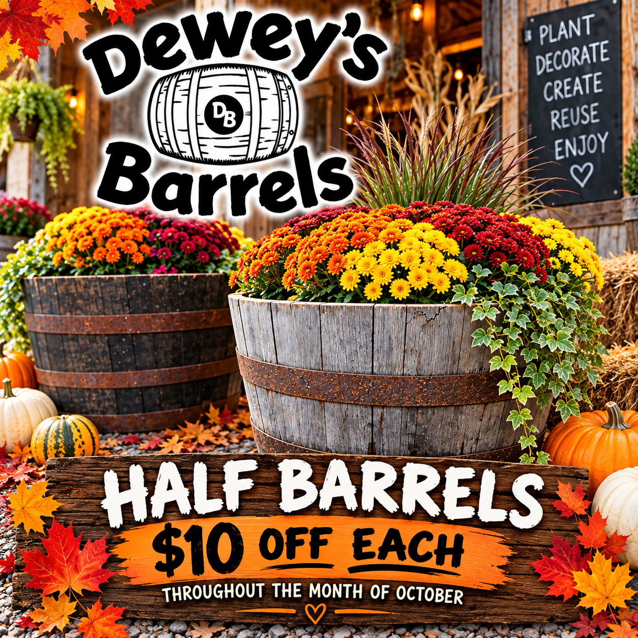 Half Rum October Half barrel sale! - Dewey's Barrels in Windsor Connecticut